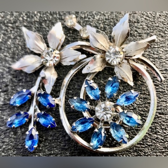 Vintage 1930s Rhinestone Studded Flower Spiral Pinwheel Pinback Brooch - Picture 4 of 9